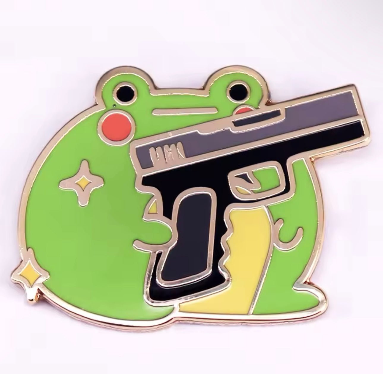 Cute Cartoon Frog with Glock Enamel Pin Animal Lapel Pin - Funny Backpack Clothing Accessories | MeowMart - Jewelry - MeowMart