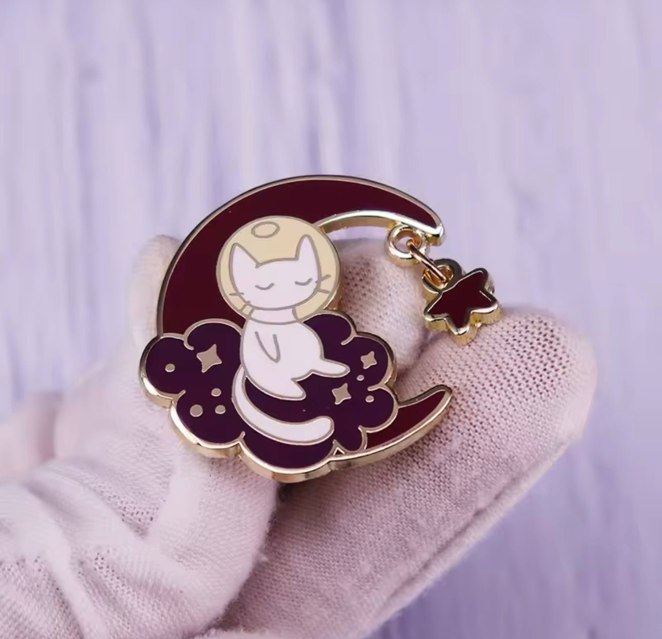Cute Crescent Moon Cat Enamel Pin Animal Lapel Pin - Backpack Clothing Accessories | MeowMart - Jewelry - MeowMart