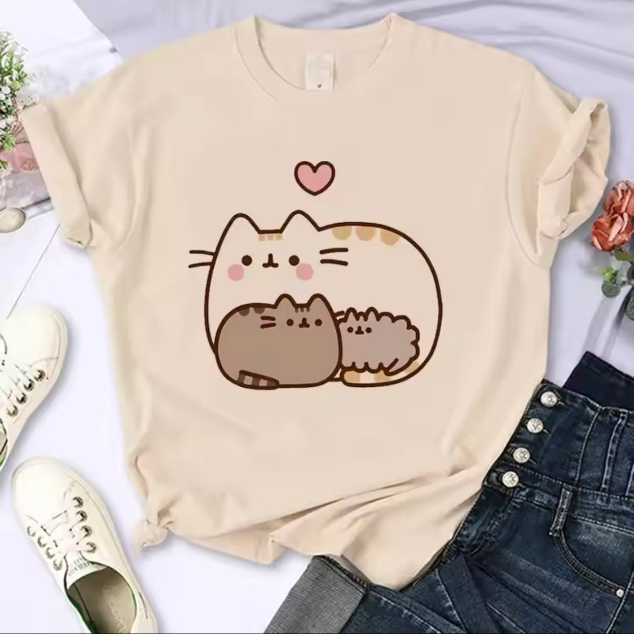 Cute Funny Cartoon Cat Kittens Y2K 90s T-Shirt - for Women Men | MeowMart - T-Shirt - MeowMart
