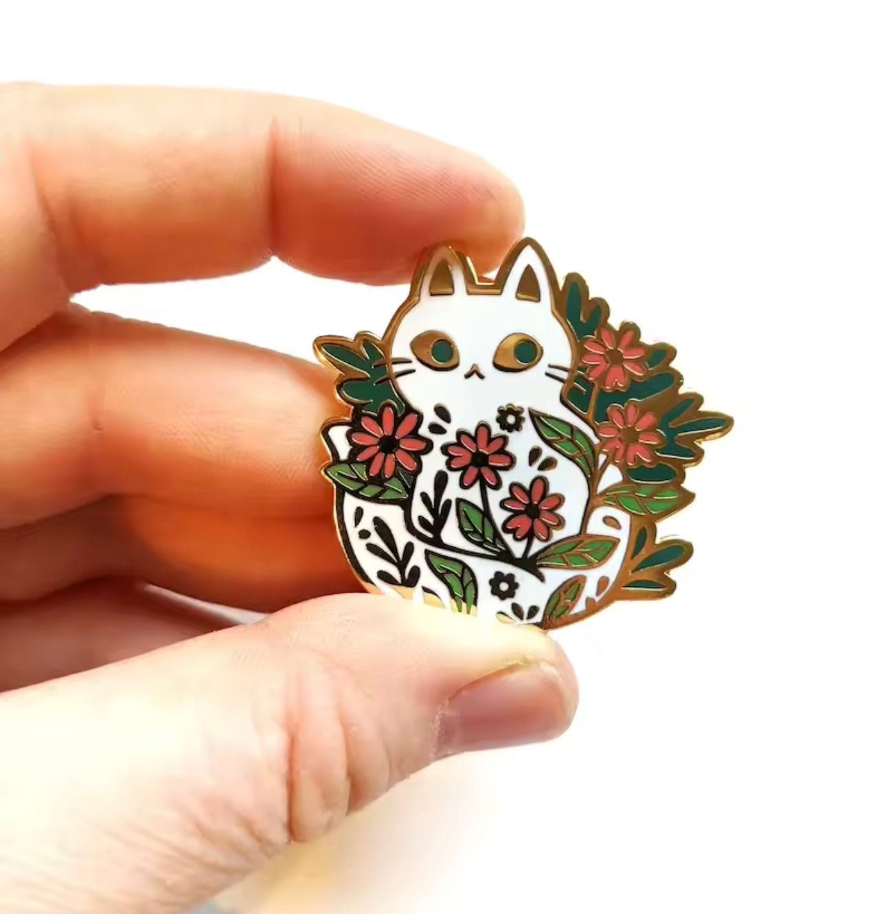 Elegant Floral Cat Enamel Pin Animal Lapel Pin - Backpack Clothing Accessories | MeowMart - Jewelry - MeowMart