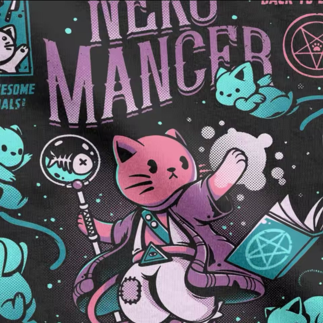 Neko Mancer Satanic Cartoon Gothic Cat Vaporwave Witch T-Shirt for Men Women - T-Shirt - MeowMart