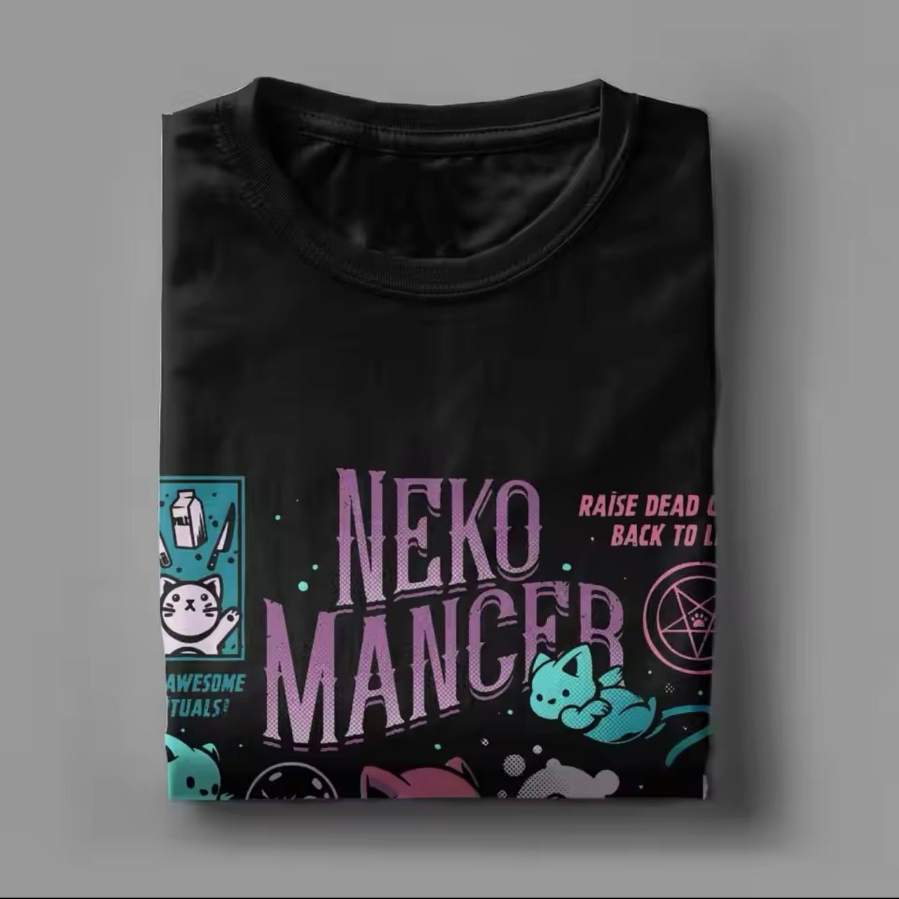 Neko Mancer Satanic Cartoon Gothic Cat Vaporwave Witch T-Shirt for Men Women - T-Shirt - MeowMart