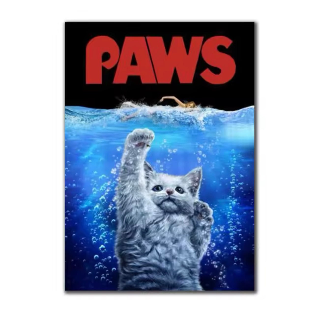 PAWS Movie Poster – Hilarious Cat - Themed Parody of JAWS - Wall Decor - MeowMart