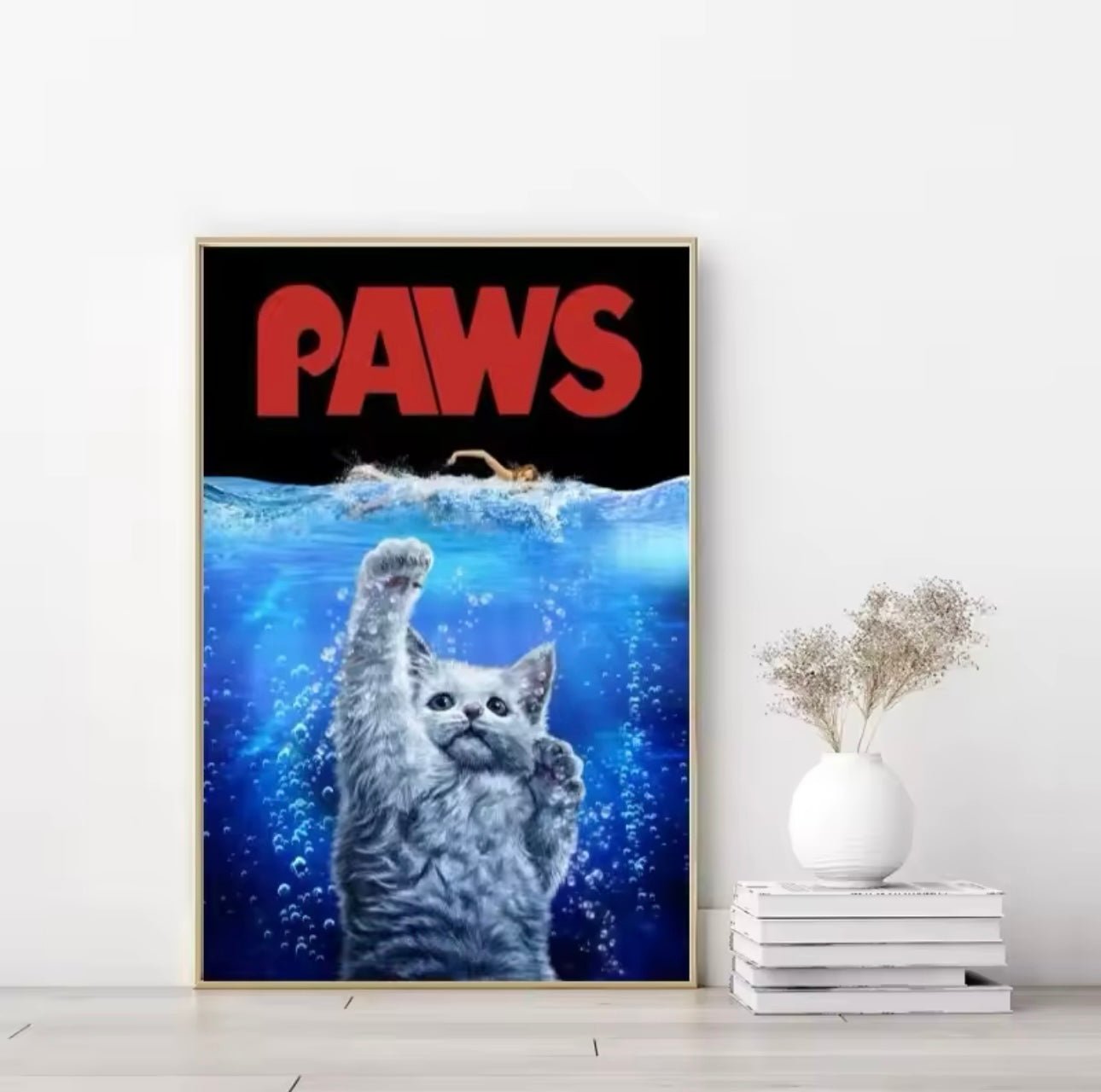 PAWS Movie Poster – Hilarious Cat - Themed Parody of JAWS - Wall Decor - MeowMart