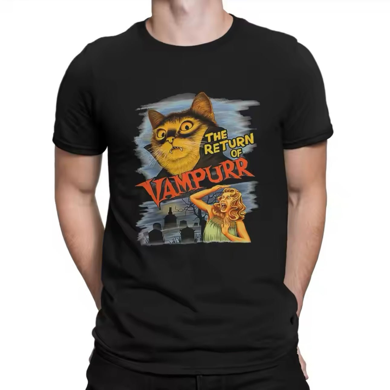 Retro Halloween Vampire Cat T-Shirt - for Women | MeowMart - T-Shirt - MeowMart