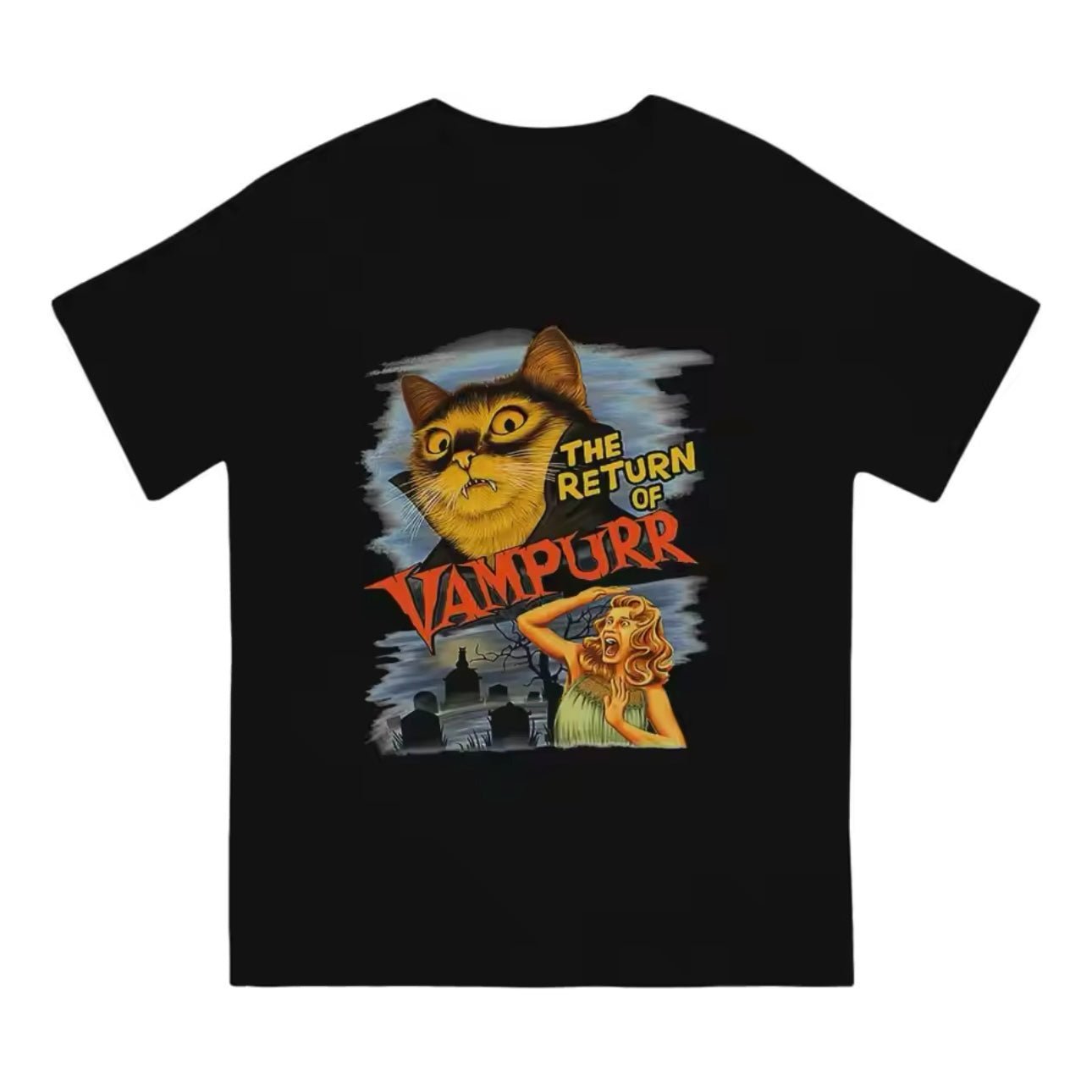 Retro Halloween Vampire Cat T-Shirt - for Women | MeowMart - T-Shirt - MeowMart