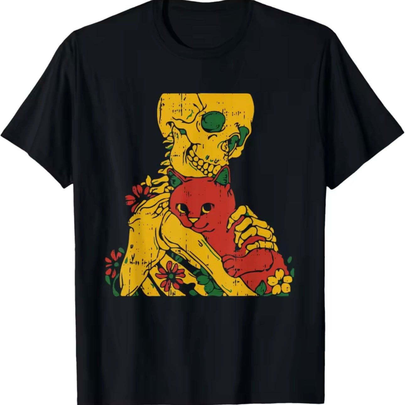 Spooky Skeleton and Cat Cuddle Buddies Comic Anime T-Shirt for Men - MeowMart - T-Shirt - MeowMart