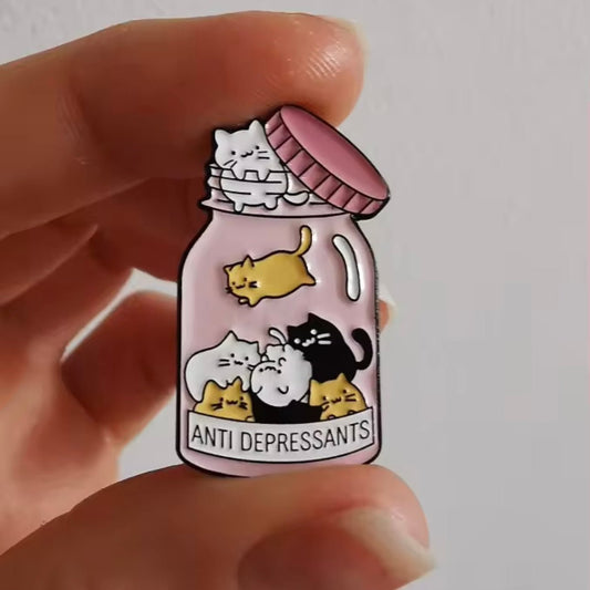 Cat Anti - Depressants Jar Funny Mental Health Enamel Pin - MeowMart - Jewelry - MeowMart