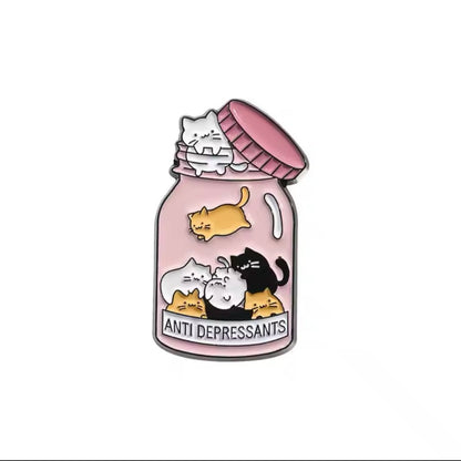 Cat Anti - Depressants Jar Funny Mental Health Enamel Pin - MeowMart - Jewelry - MeowMart