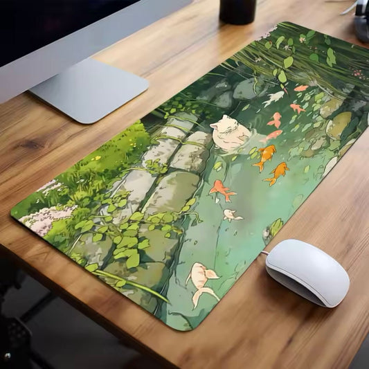 Cute Anime Cat Carp Fish Pond Aesthetic Mouse Pad - Purrfect Gift | MeowMart - Mouse Pad - MeowMart