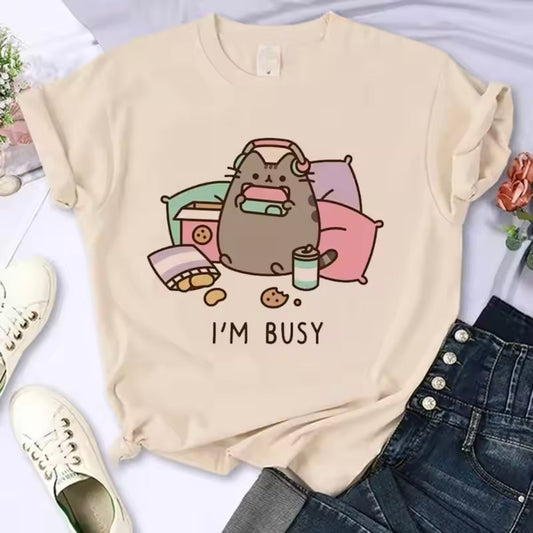 Cute Funny ‘I’m Busy’ Gamer NEET Cat T-Shirt | Retro Y2K 90s Style Graphic Tee for Men & Women - MeowMart - T-Shirt - MeowMart