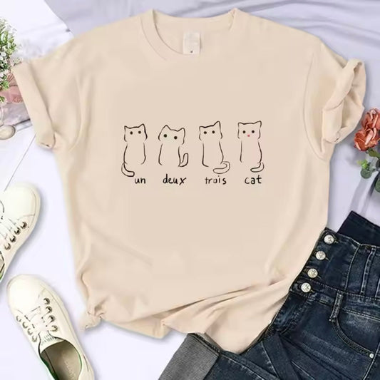 Cute Funny ‘Un Deux Trois Cat’ Kitten Drawing Y2K 90s T-Shirt - for Women Men | MeowMart - T-Shirt - MeowMart