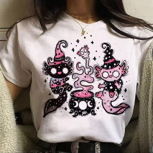 Cute Pastel Goth Halloween Axolotl Harajuku Witchy Cauldron T-Shirt - for Women | MeowMart - T-Shirt - MeowMart