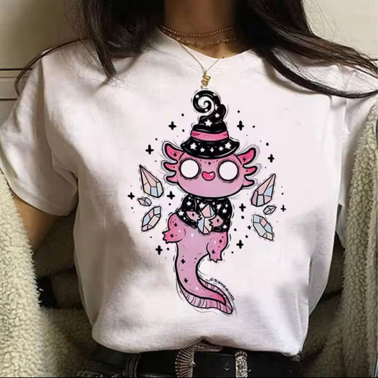 Cute Pastel Goth Halloween Axolotl Harajuku Witchy Healing Crystal T-Shirt - for Women | MeowMart - T-Shirt - MeowMart