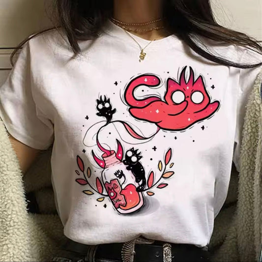 Cute Pastel Goth Halloween Demon Cat Harajuku T-Shirt - for Women | MeowMart - T-Shirt - MeowMart