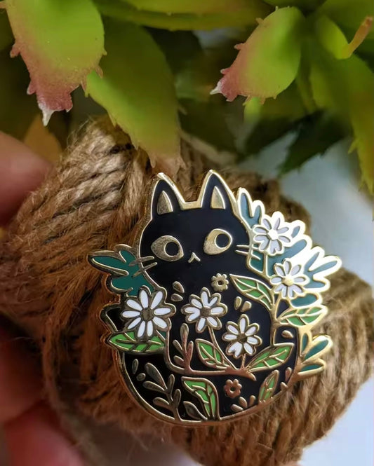 Elegant Floral Cat Enamel Pin Animal Lapel Pin - Backpack Clothing Accessories | MeowMart - Jewelry - MeowMart