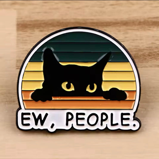 Funny Black Cat ‘Ew, People’ Enamel Pin Brooches - Badge for Backpack Women | MeowMart - Jewelry - MeowMart
