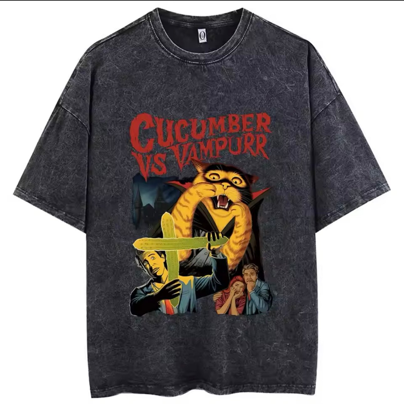 Halloween Vampire ‘Cucumber Vs Vampurr’ Retro Horror Movie T-Shirt - for Women Men | MeowMart - T-Shirt - MeowMart