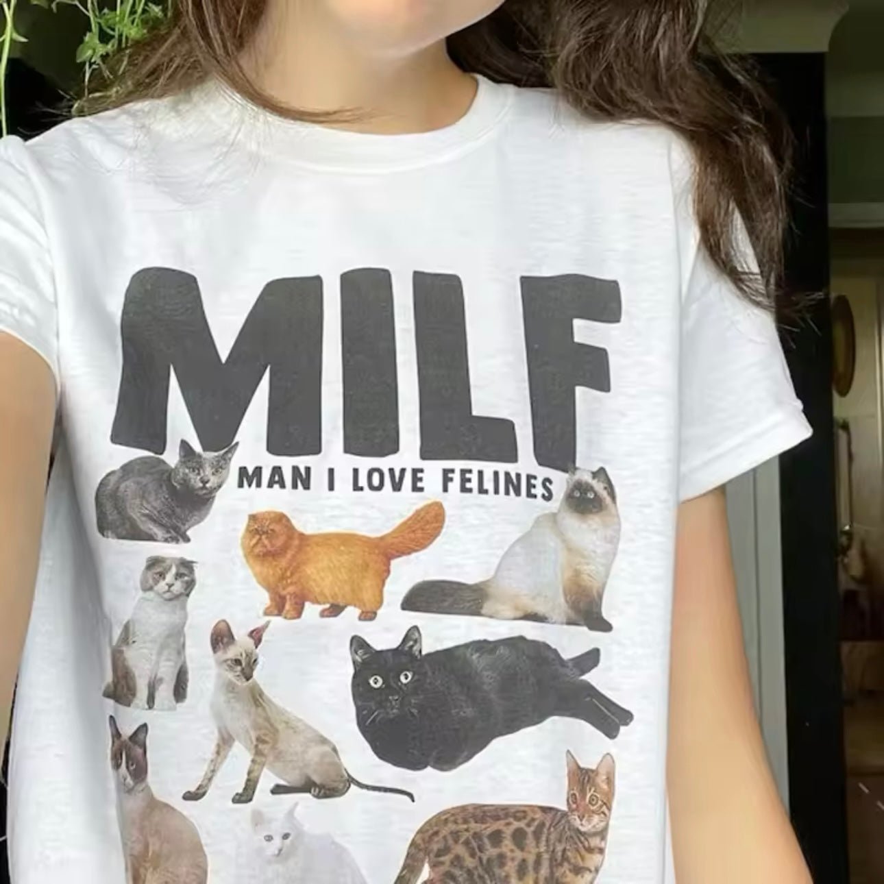MILF ‘Man I Love Felines’ Funny Cat Meme T-Shirt for Women - T-Shirt - MeowMart