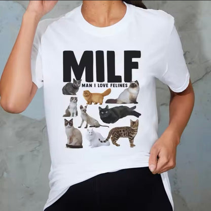 MILF ‘Man I Love Felines’ Funny Cat Meme T-Shirt for Women - T-Shirt - MeowMart