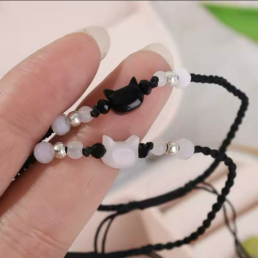 Moonstone Obsidian White Black Cat Bracelets - for Women | MeowMart - Jewelry - MeowMart