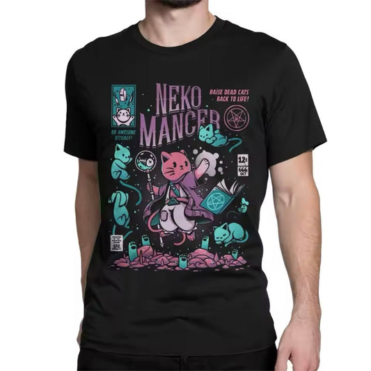 Neko Mancer Satanic Cartoon Gothic Cat Vaporwave Witch T-Shirt for Men Women - T-Shirt - MeowMart