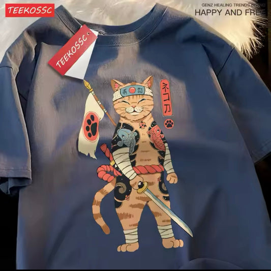 Samurai Ronin Cat Japanese Katana Cool T-Shirt for Men Women - T-Shirt - MeowMart